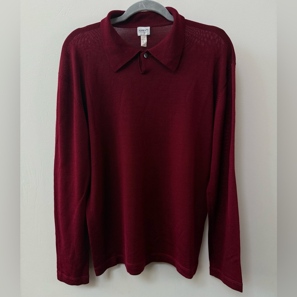 Armani Collezioni Red Sweater with Polo Collar